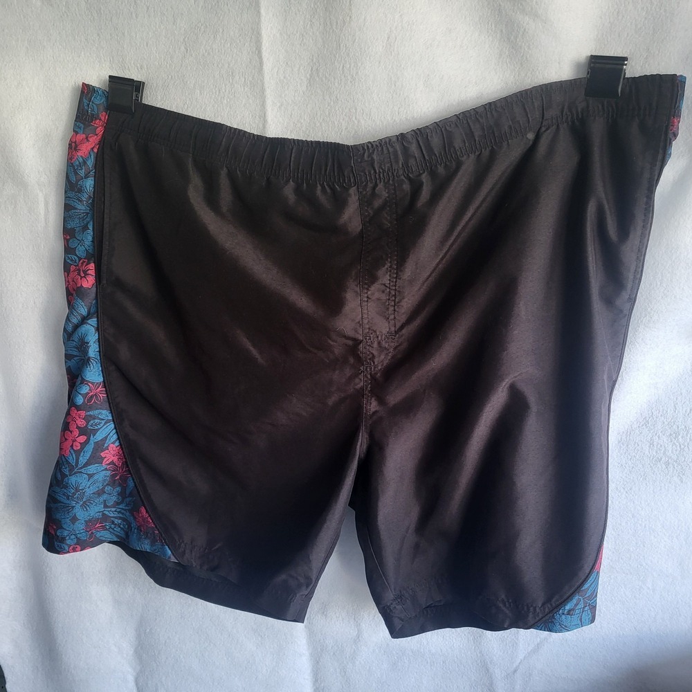 harbor bay 4xl swim trunks black Hawaiian floral print blue pink vintage? 90s‎